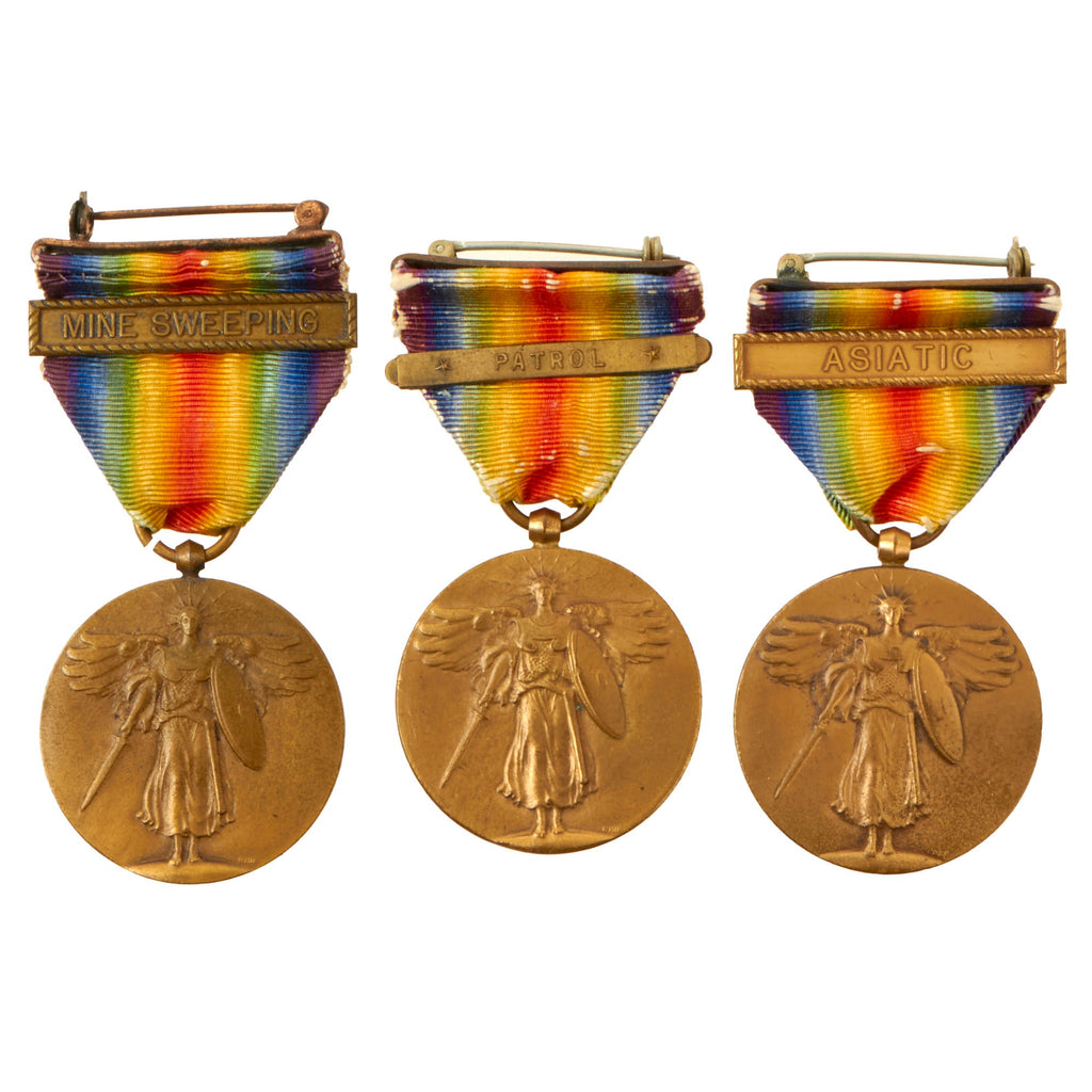 Original U.S. WWI Navy Victory Medal Lot of 3 - Asiatic, Mine Sweeping, & Patrol Original Items