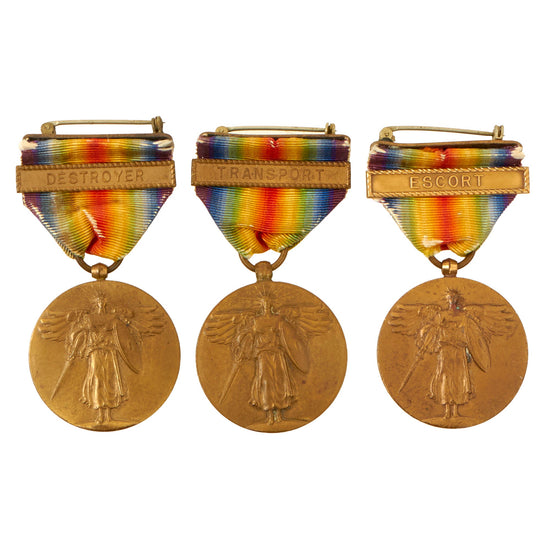 Original U.S. WWI Navy Victory Medal Lot of 3 - Escort, Transport, & Destroyer Original Items