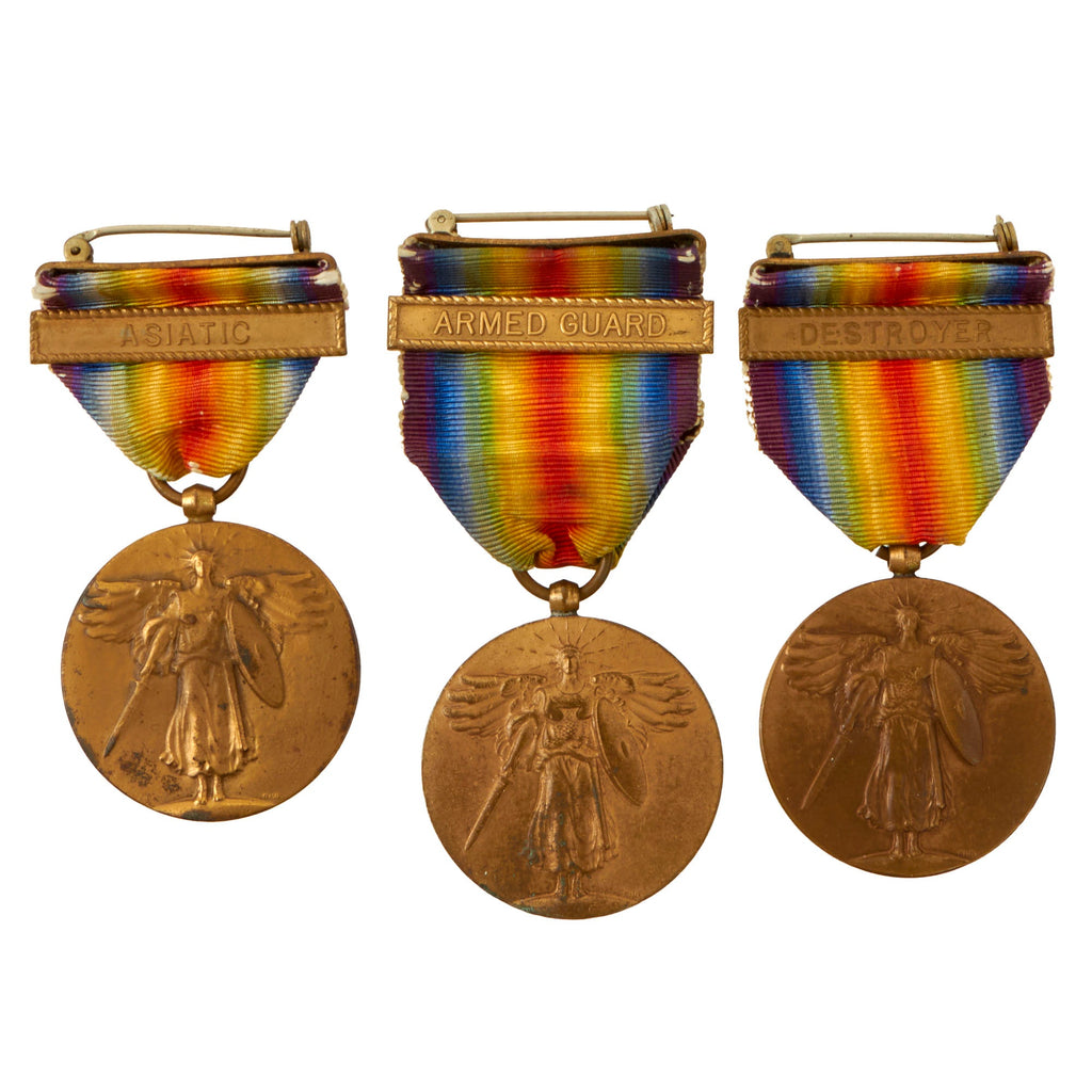 Original U.S. WWI Navy Victory Medal Lot of 3 - Asiatic, Armed Guard, & Destroyer Original Items
