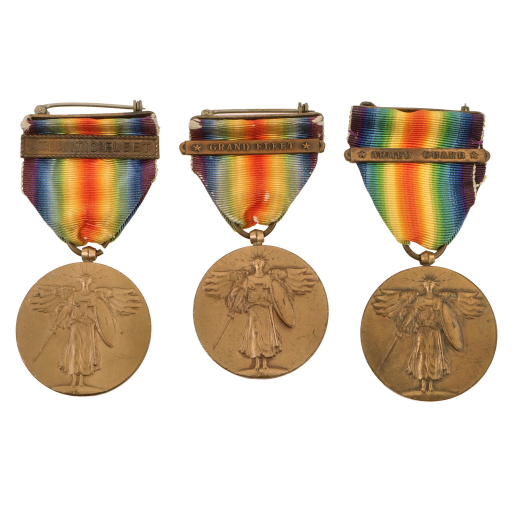 Original U.S. WWI Navy Victory Medal Lot of 3 - Armed Guard, Grand Fleet, and Atlantic Fleet