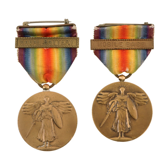 Original U.S. WWI Navy Victory Medal Lot of 2 - Mobile Base and Extremely Rare Naval Battery