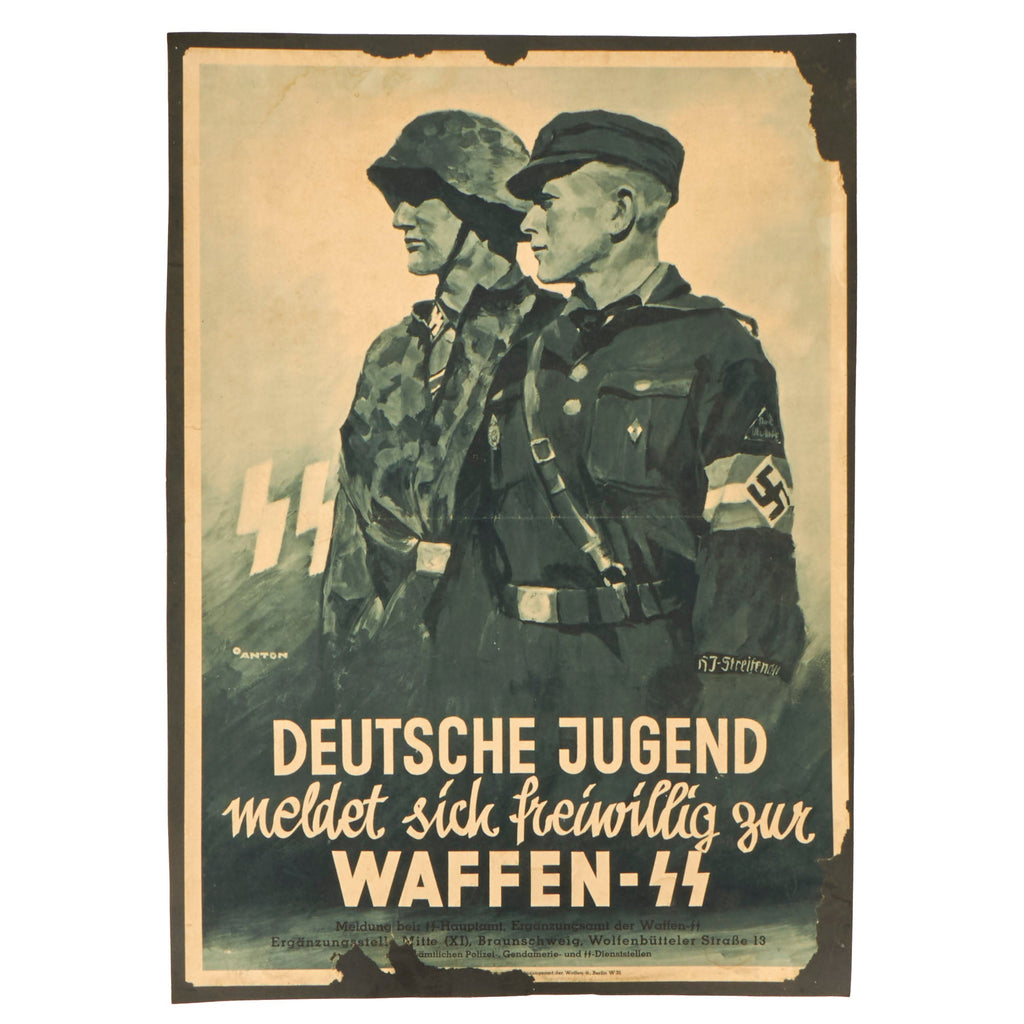 Original German WWII Waffen SS Recruiting Poster by Ottmar Anton - 17” x 24” Original Items