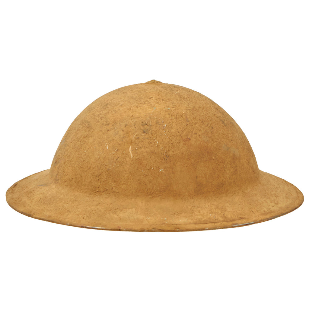 Original British WWII South African Manufactured Desert Tan Brodie MkII Steel Helmet with Drilled Holes for Net & Liner by Jager Rand - Dated 1942 Original Items