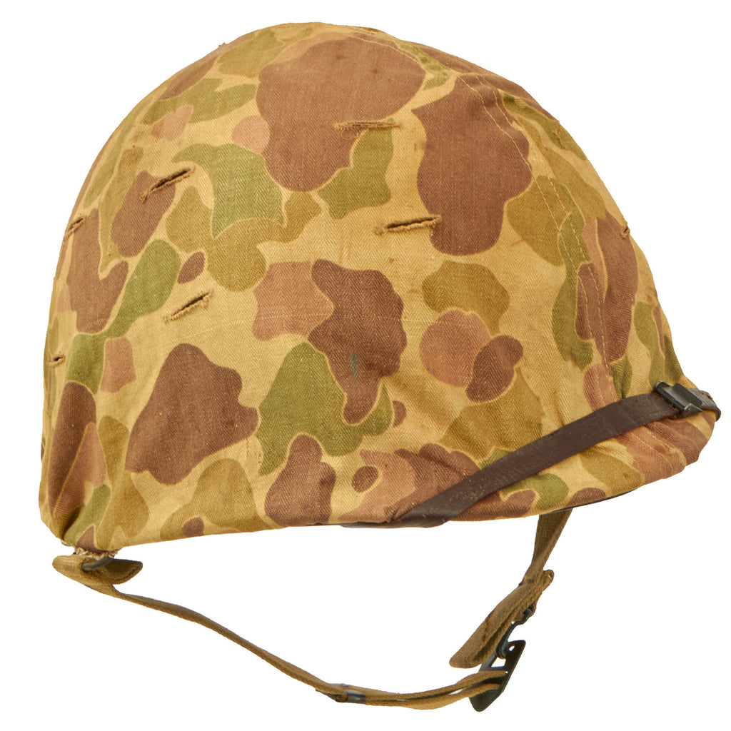 Original U.S. WWII USMC M1 Helmet Complete with Westinghouse Liner and 2nd Pattern USMC Camouflage “Frogskin” Cover - Untouched Original Items