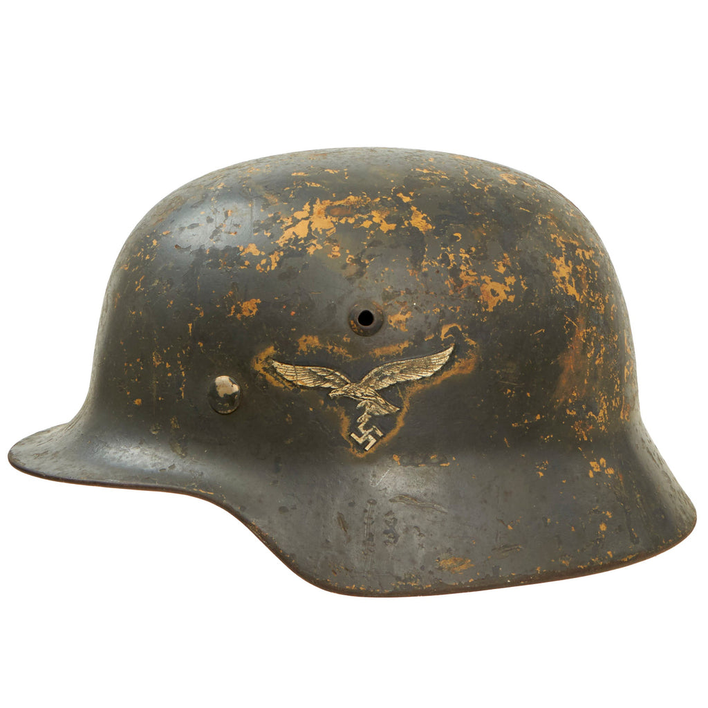 Original German WWII Luftwaffe Named Double Decal Repainted Afrikakorps Tropical M35 Steel Helmet with 58cm Liner - SE66 Original Items