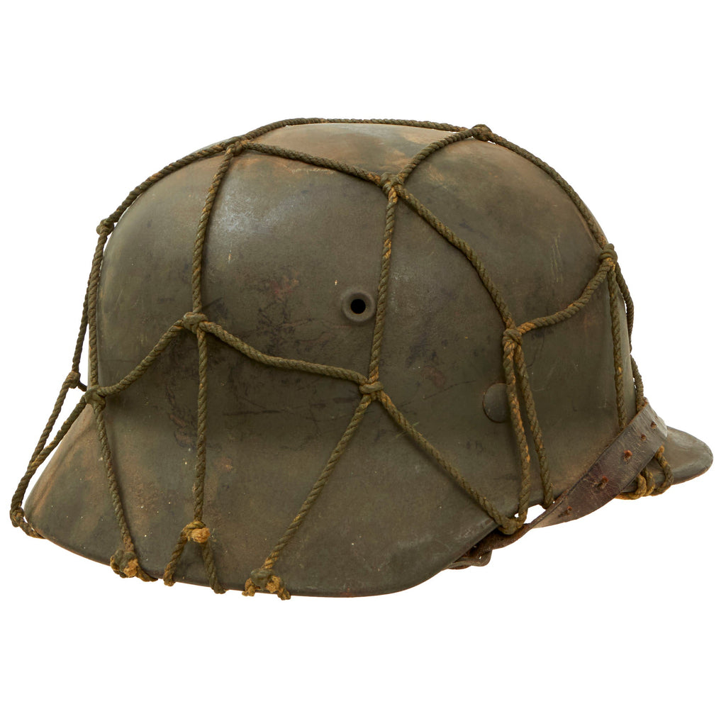 Original German WWII Complete M40 Army Heer Helmet with Period Applied Foliage Net - Stamped EF62 Original Items
