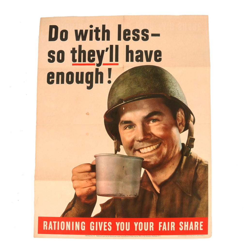 Original U.S. WWII 1943 Do With Less So They'll Have Enough! Rationing Poster - 22 x 28” Original Items