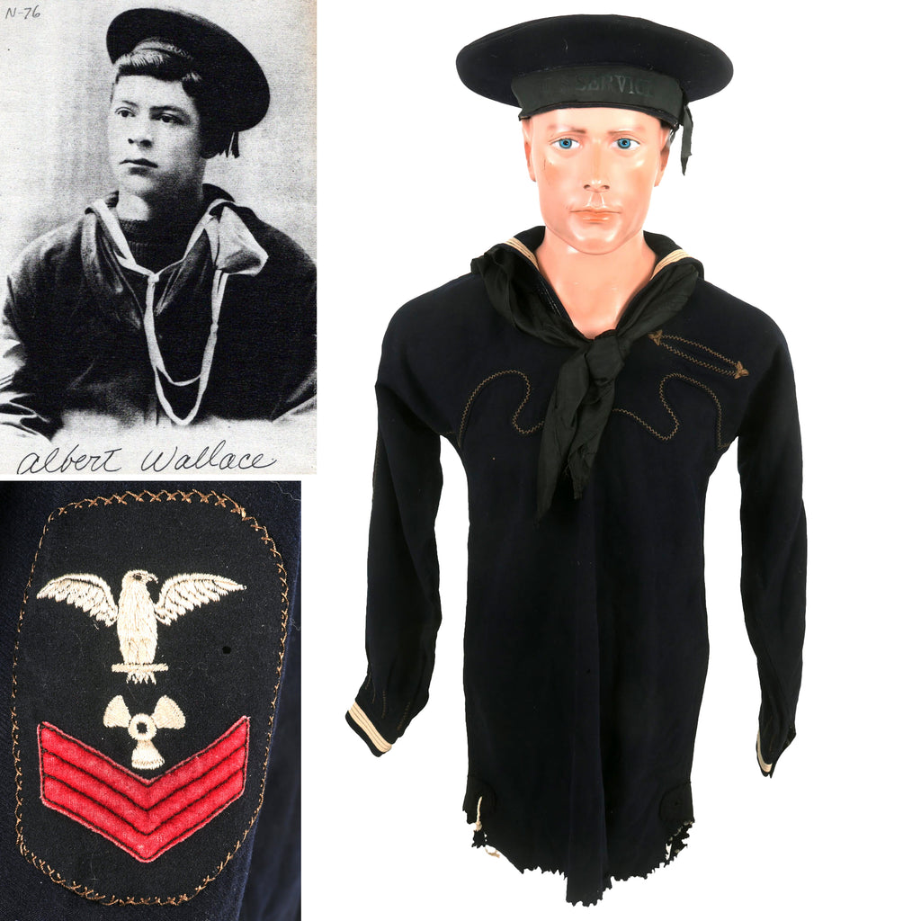 Original U.S. Indian Wars Era Navy Uniform Jumper & Trousers with Flat Hat & Named Copy of Photo of Sailor Original Items