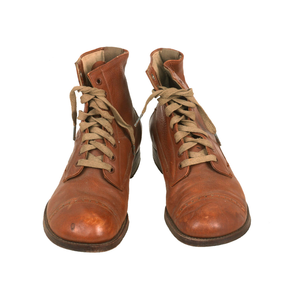 Original U.S. WWI Amazing Pair of M1912 Russet Marching Shoes - 1919 Dated - Size 7 - St. Louis Depot Marked Original Items