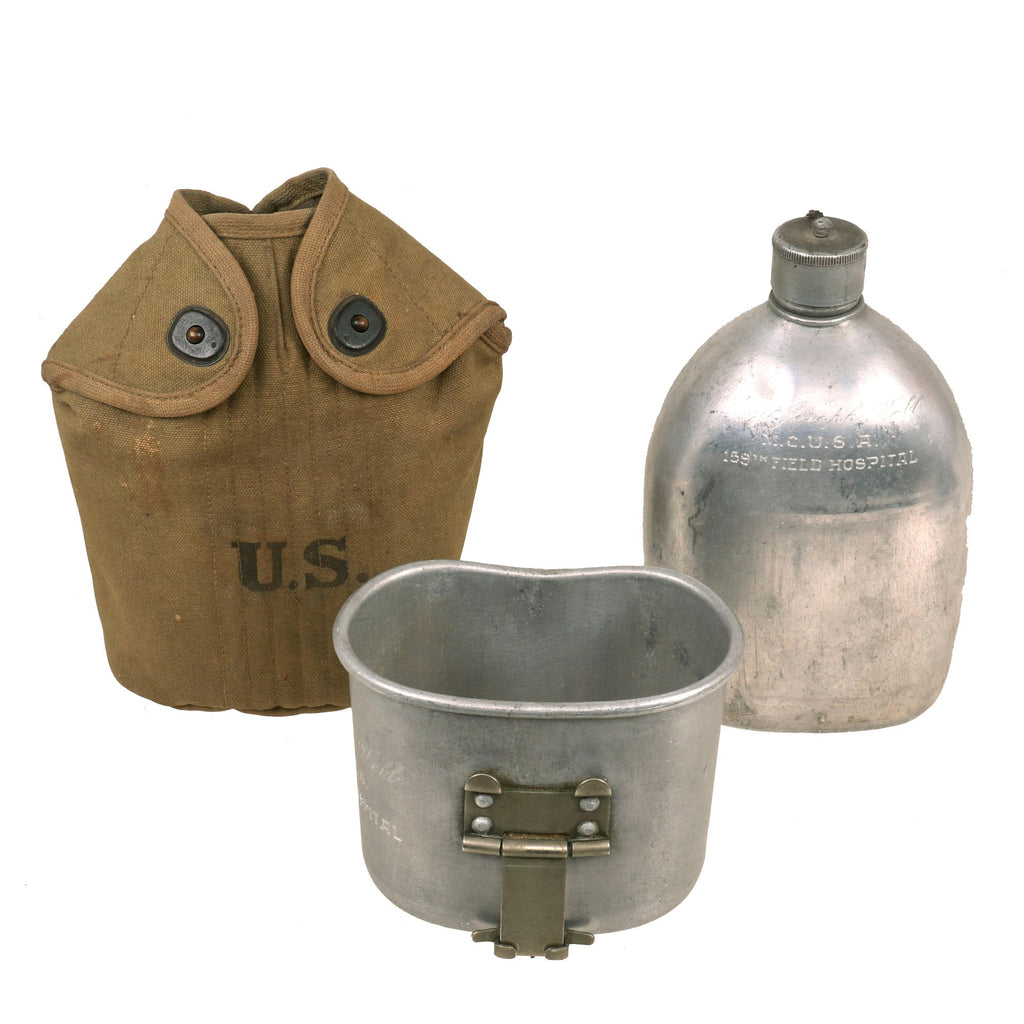 Original U.S. WWI 40th Division Professionally Engraved Rare Early Seamless “Spun” M1910 Canteen & Cup with Cover - Named to Captain Joseph Webb, 159th Field Hospital Original Items