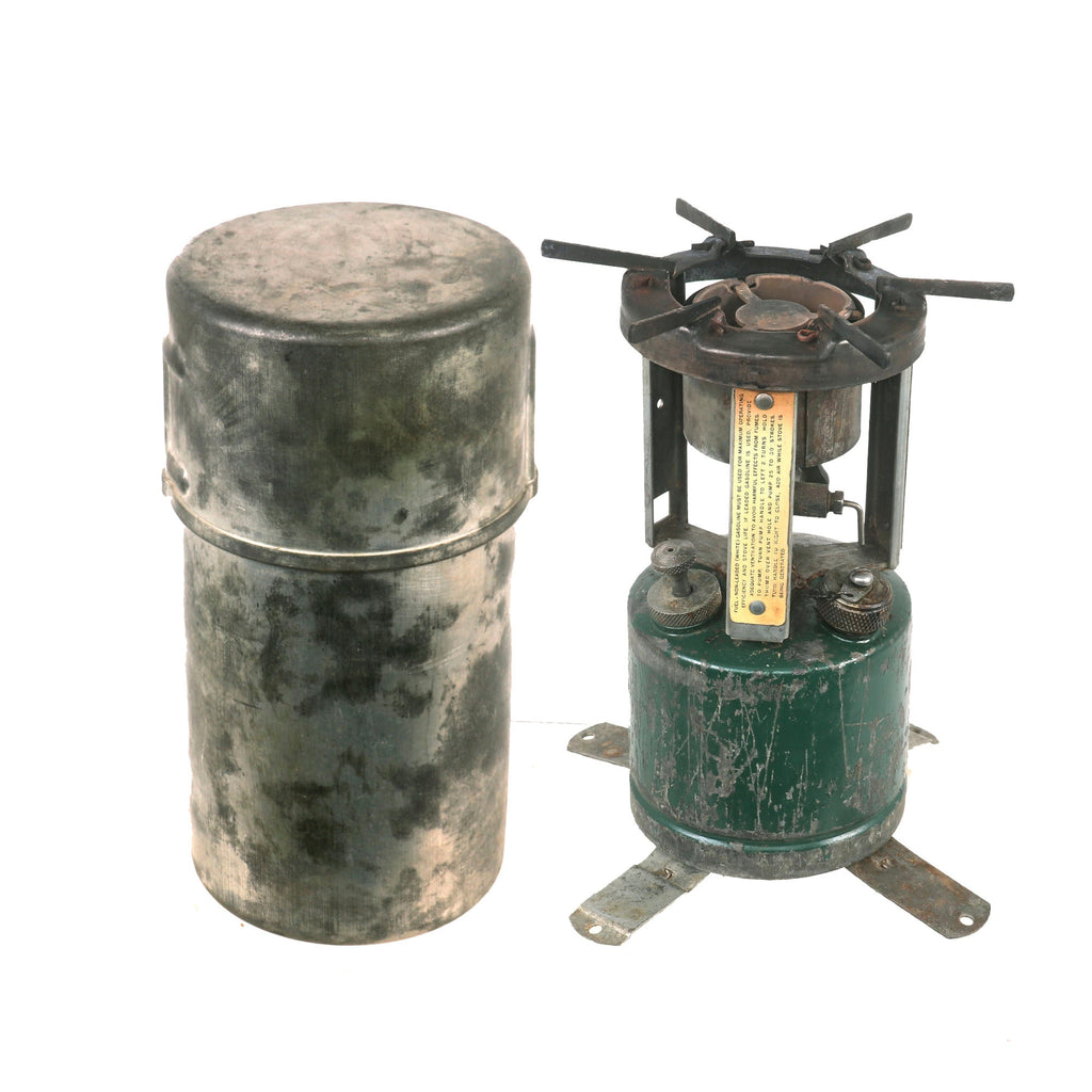 Original WWII U.S. Issue American Gas Machine Company Gasoline Camp Stove in Bayonet "F" Canister - Dated 1941 Original Items