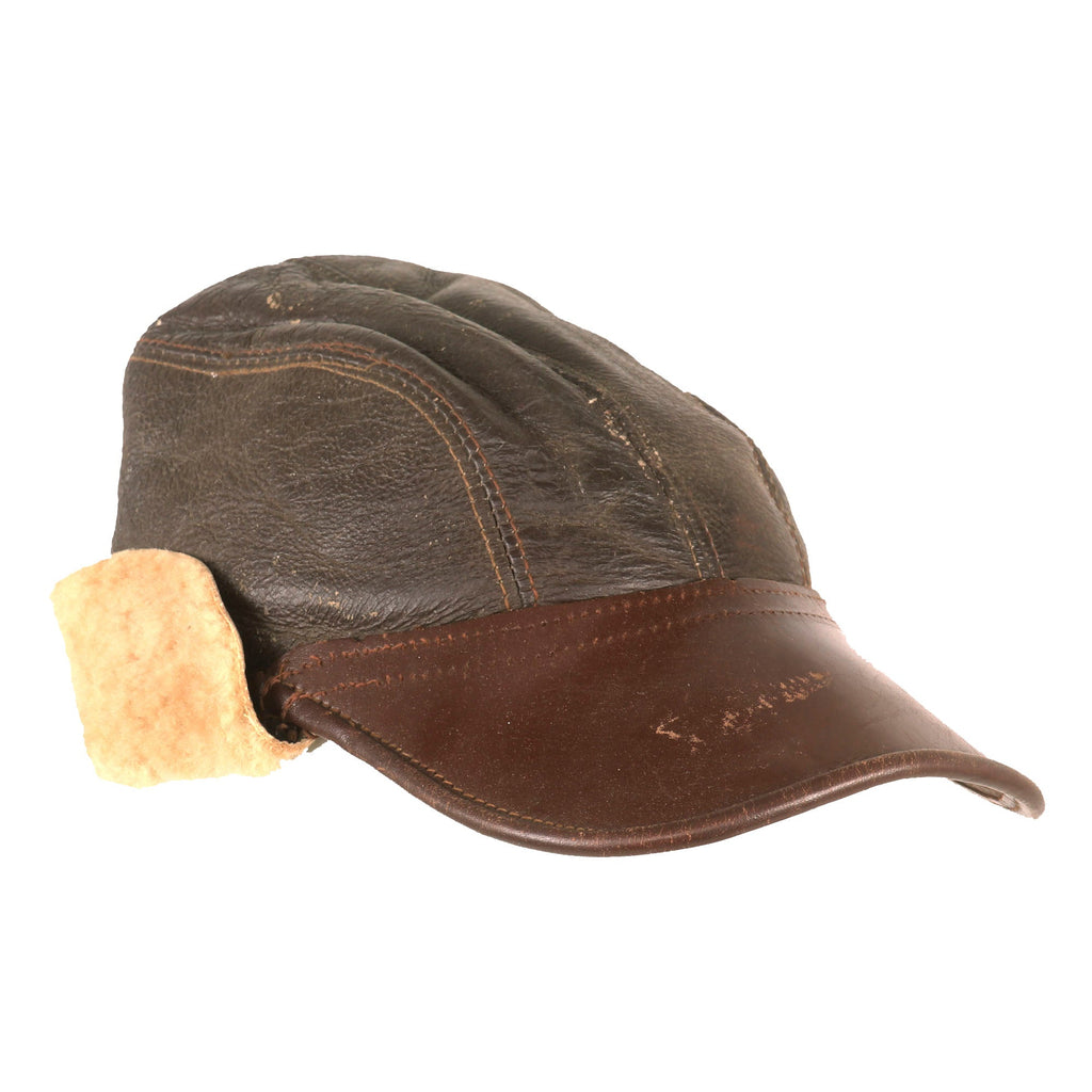 Original U.S. WWII Army Air Forces B-2 Gunner & Air Crew Shearling Leather Billed Cap by Perry Sportswear - Size 6¾ Original Items