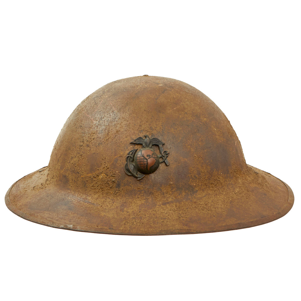 Original U.S. WWI Named Marine Corps British-Made Mk. I Helmet Shell - 11th Regiment, 5th Brigade USMC with EGA Original Items