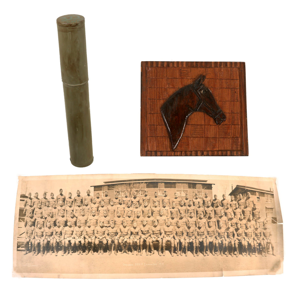 Original U.S. WWI Scarce 332nd Infantry Regiment Trench Art & Panoramic Yardlong of Officers of the Regiment - Only U.S. Regiment to Serve in Italy Original Items