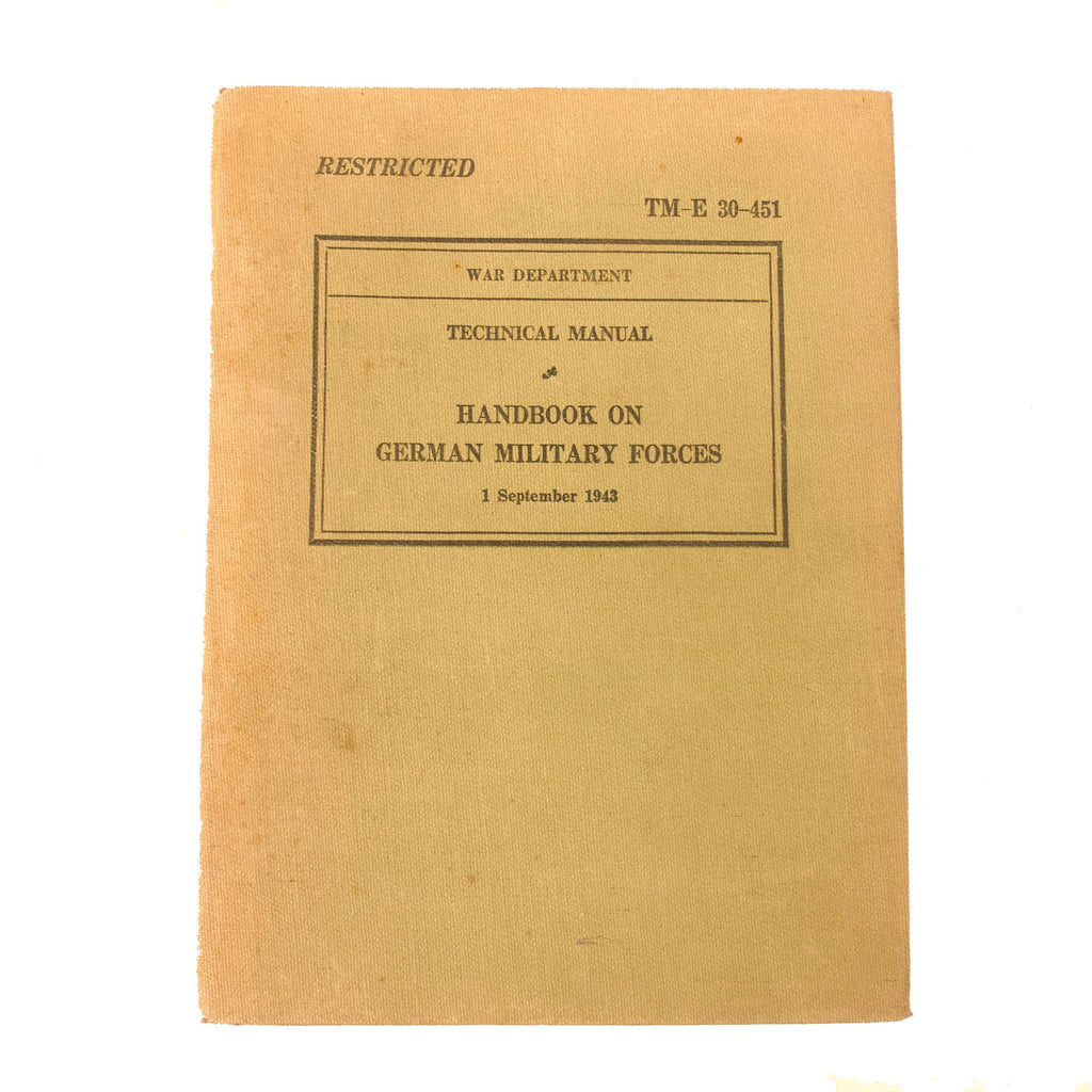 Original U.S. WWII Enemy Technical Manual For German Military Forces - Dated 1 September 1943 Original Items