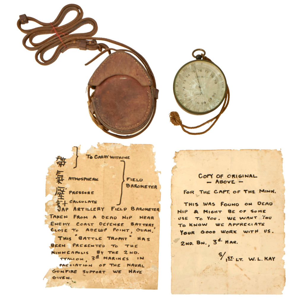 Original U.S. WWII U.S. Captured Japanese Cracked Barometer in Case Presented to Captain of the USS Minnesota by 3rd Marine Regiment with Provenance Note Original Items