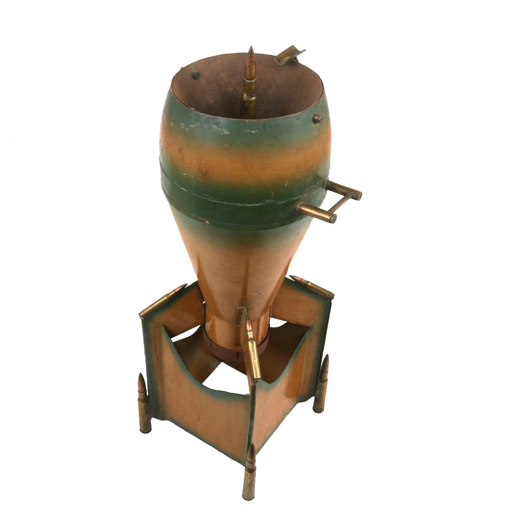 Original U.S. WWII Trench Art Bomb Ashtray with Ash Reserve Made with Cartridges & Camouflage Painted Original Items