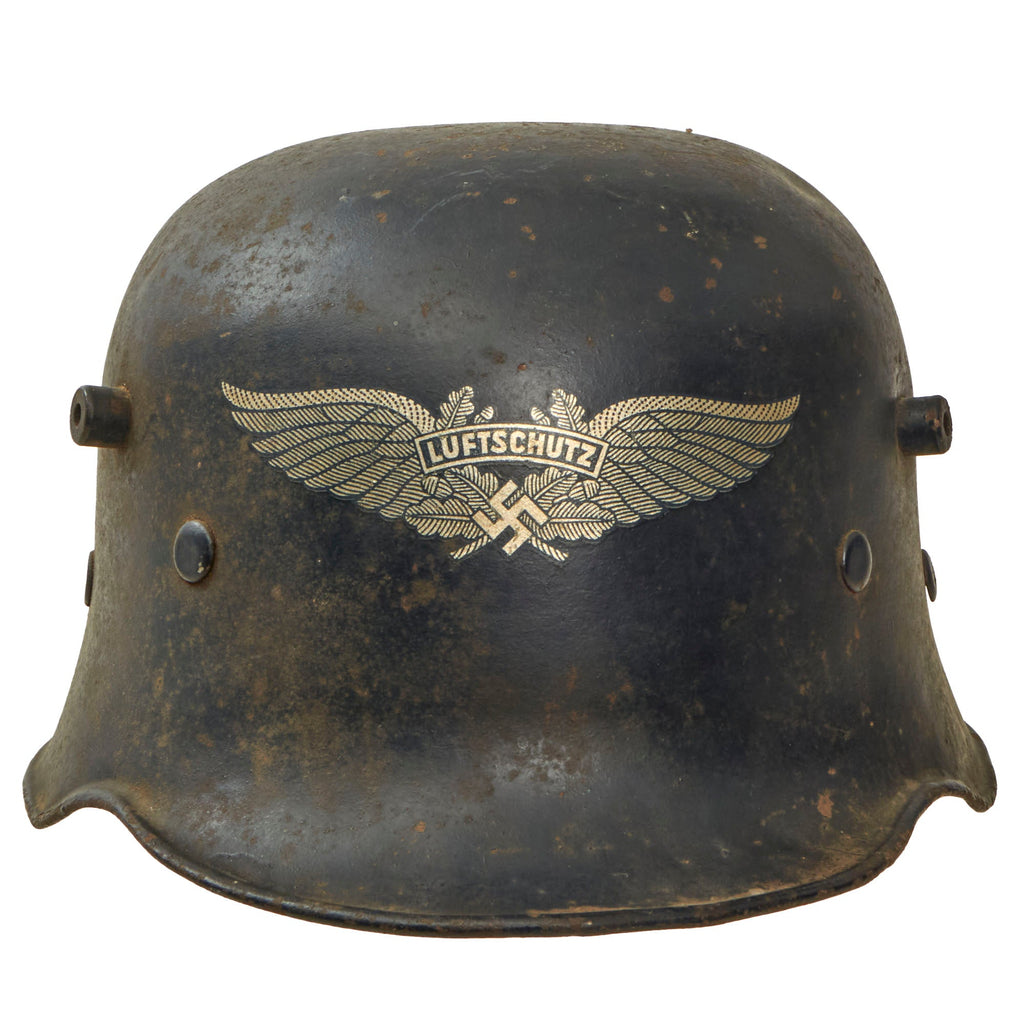 Original German Pre-WWII Early Commercially Manufactured M1916 Police Helmet Converted to Luftschutz Helmet with 1936 Dated 56cm Liner Original Items