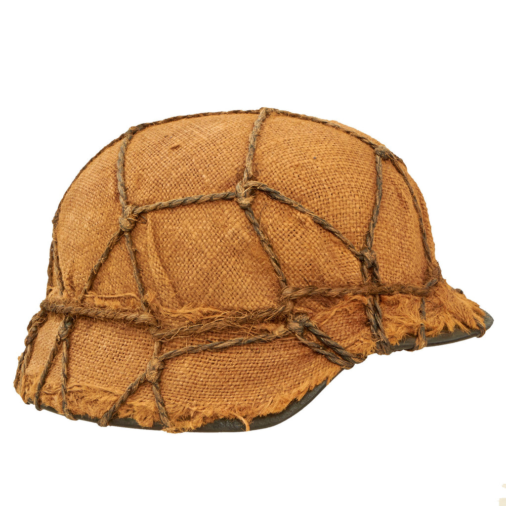 Original German WWII M40 Luftwaffe Helmet with Period Applied Burlap & German Issue Jute Foliage Net with 56cm Liner - Stamped hkp64 Original Items