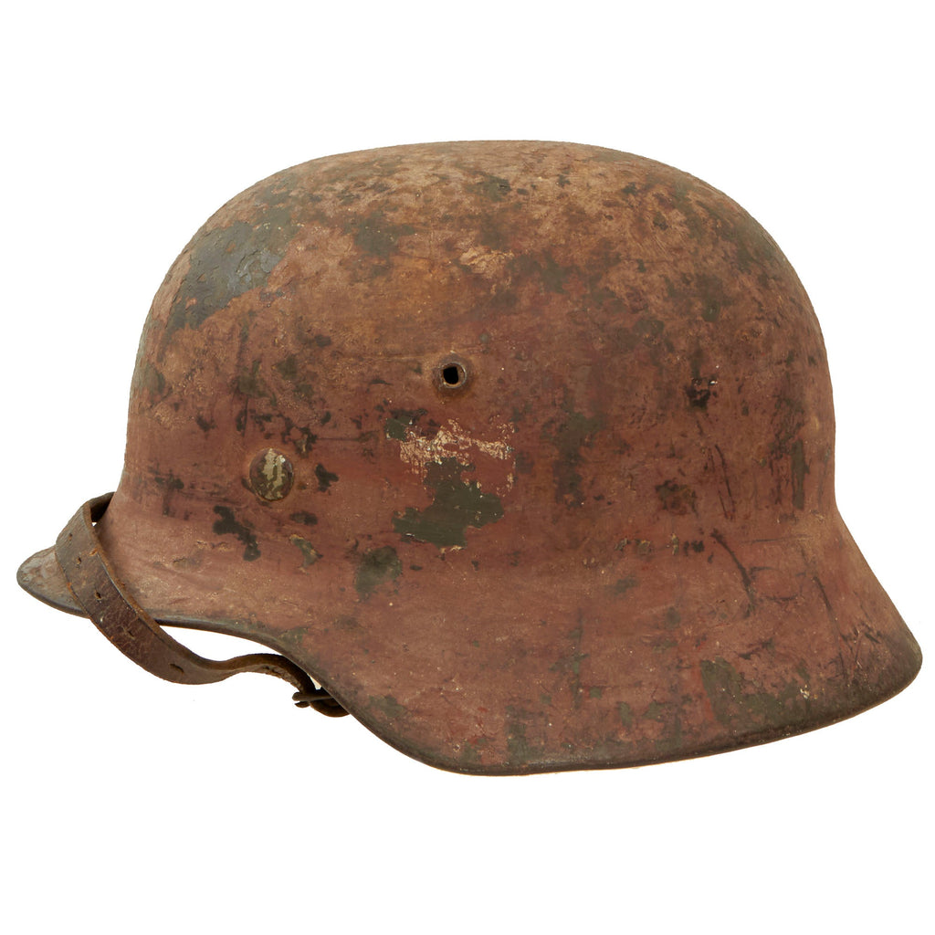 Original German WWII Heer Army DAK Afrikakorps "Pink" Camouflage Single Decal M35 Helmet with 1938 Dated 53cm Liner & Chinstrap - Stamped EF60 Original Items