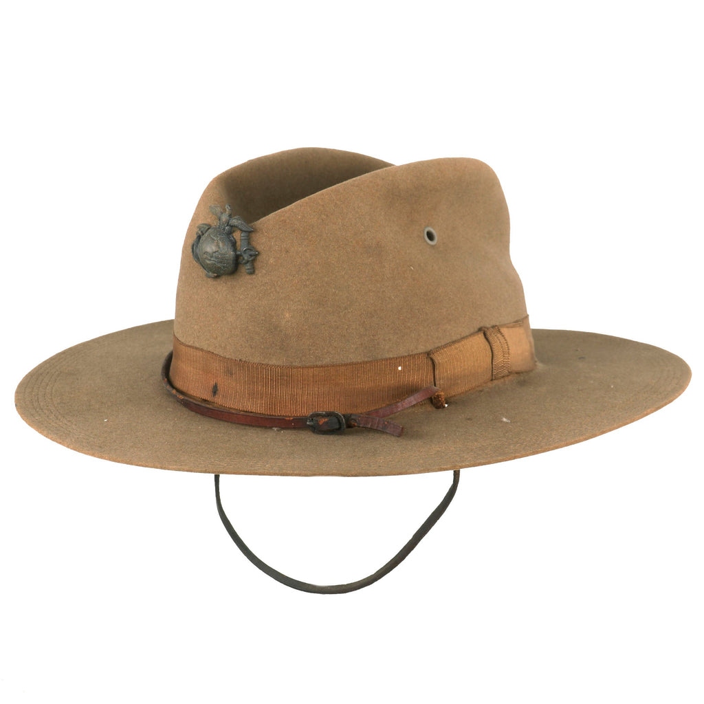 Original U.S. WWI Marine Corps M-1912 Campaign Hat with Early EGA Device & Chinstrap - Size 6⅞ Original Items