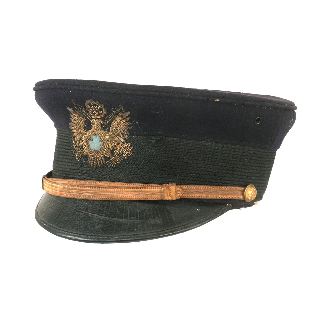 Original U.S. WWI US M-1902 Pennsylvania National Guard Infantry Officer's Dress Blue Visor Cap with Direct Embroidered Bullion Insignia - As is Original Items