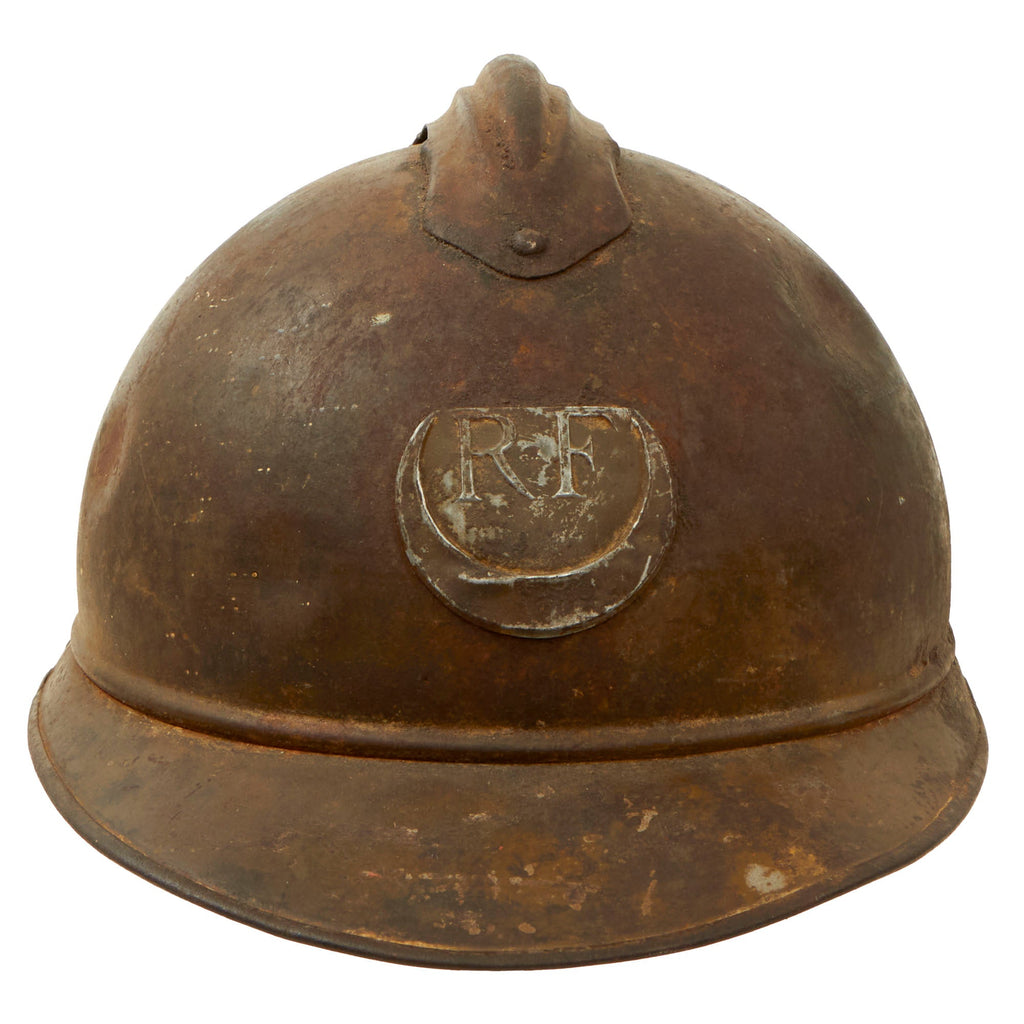 Original Rare French WWI Model 1915 Adrian Helmet Shell with Zouave & Tirailleurs RF Badge and Relic Liner Original Items