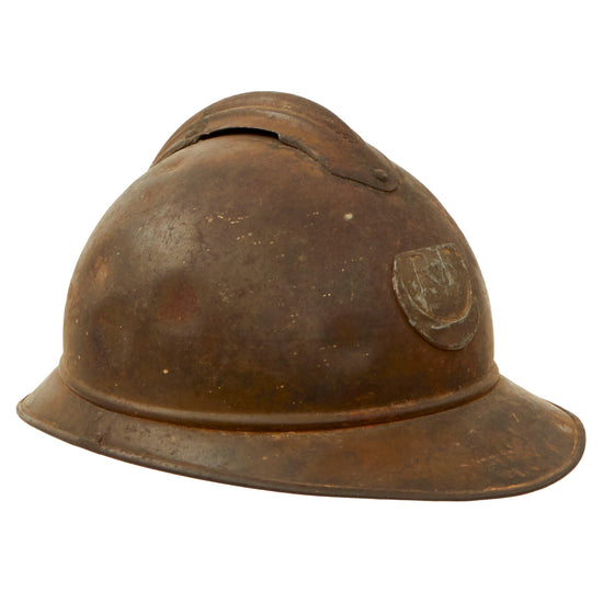 Original Rare French WWI Model 1915 Adrian Helmet Shell with Zouave & Tirailleurs RF Badge and Relic Liner Original Items