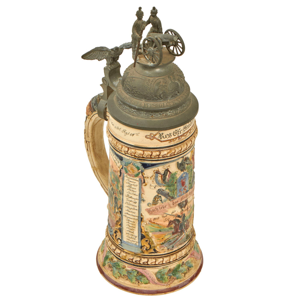 Original Imperial German WWI Era 58th (Minden) Field Artillery Regiment Stein with Hinged Lid - Dated 1903-1905 - Repaired Original Items