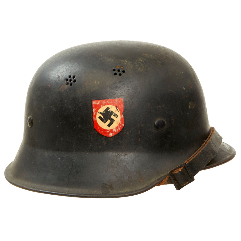Original German WWII M34 Square Dip NSDAP Double Decal Civic Police Steel Helmet with Cloth Liner & Chinstrap - Ordnungspolizei Original Items