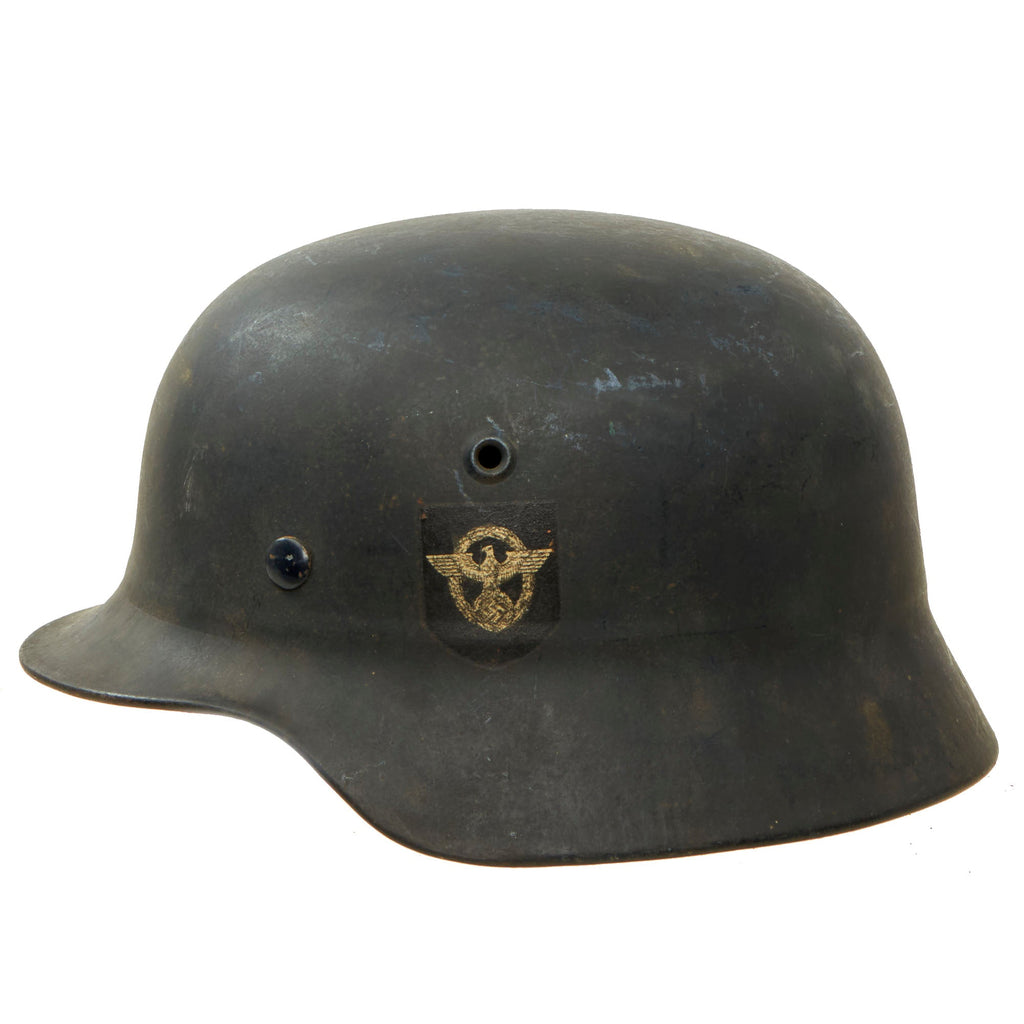 Original German WWII Beaded M40 NSDAP Double Decal Civic Police Steel Helmet with Liner and Chinstrap - ET66 Original Items