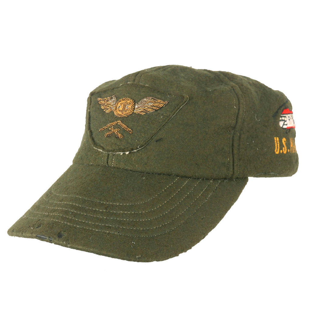 Original U.S. Korean War Era USMC Aviation Theater Made Baseball Cap with Direct-Embroider Bullion Insignia - Marine Corps Air Station Iwakuni Original Items