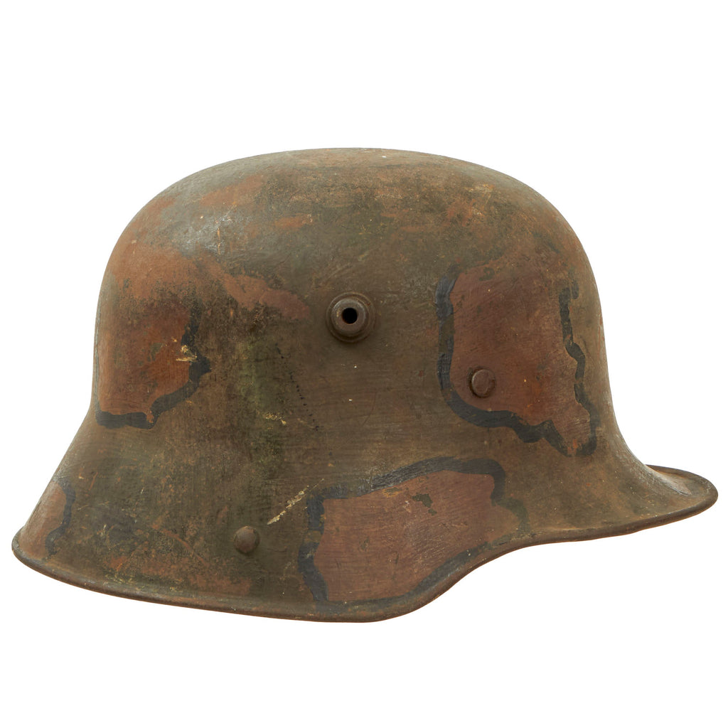 Original Imperial German WWI M16 Turtle Camouflage Painted Stahlhelm with Likely Mustard Gas Exposed Liner & Chinstrap - ET64 Original Items