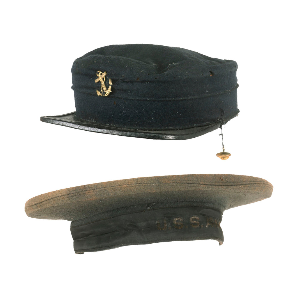 Original U.S. WWI Era USS Agamemnon Flat Cap & Officer’s M1895 Cap Original Items