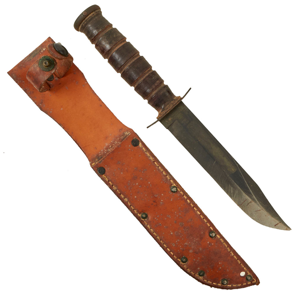 Original U.S. WWII USMC KA-BAR Fighting Knife by Camillus with Leather Scabbard - With Camillus Cutlery Kabar “Care Card” Original Items