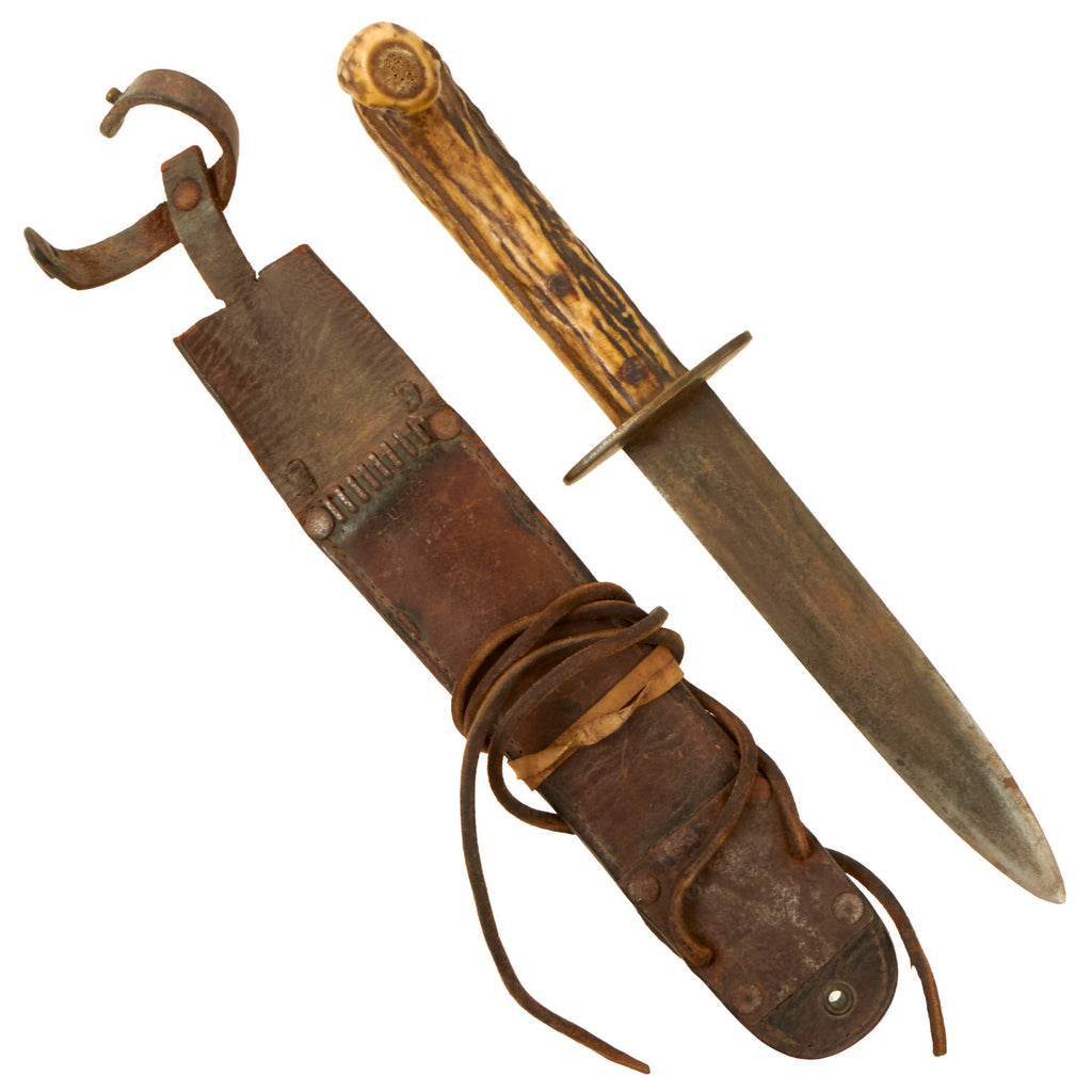 Original U.S. WWII French Nouméa New Caledonia Fighting Knife with Stag Handle & M6 Scabbard - Dated 1943 Original Items
