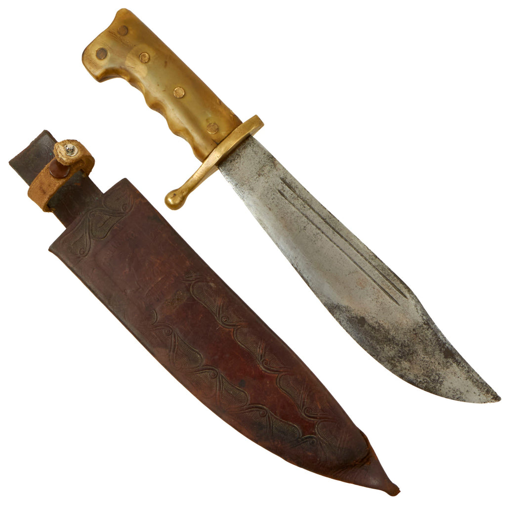 Original U.S. WWII Collins & Co. Legitimus No.18 Machete V44 Knife with Green Horn Handle in Original Scabbard Original Items