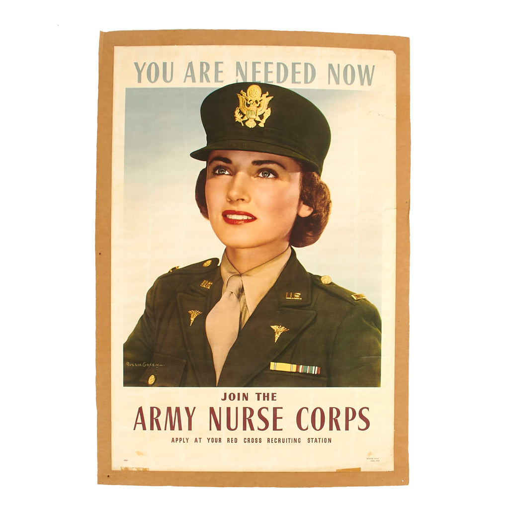 Original U.S. WWII Army Nurse Corps Recruitment Poster - You Are Needed Now - Attached to Cardboard - 22¾ x 33¼” Original Items