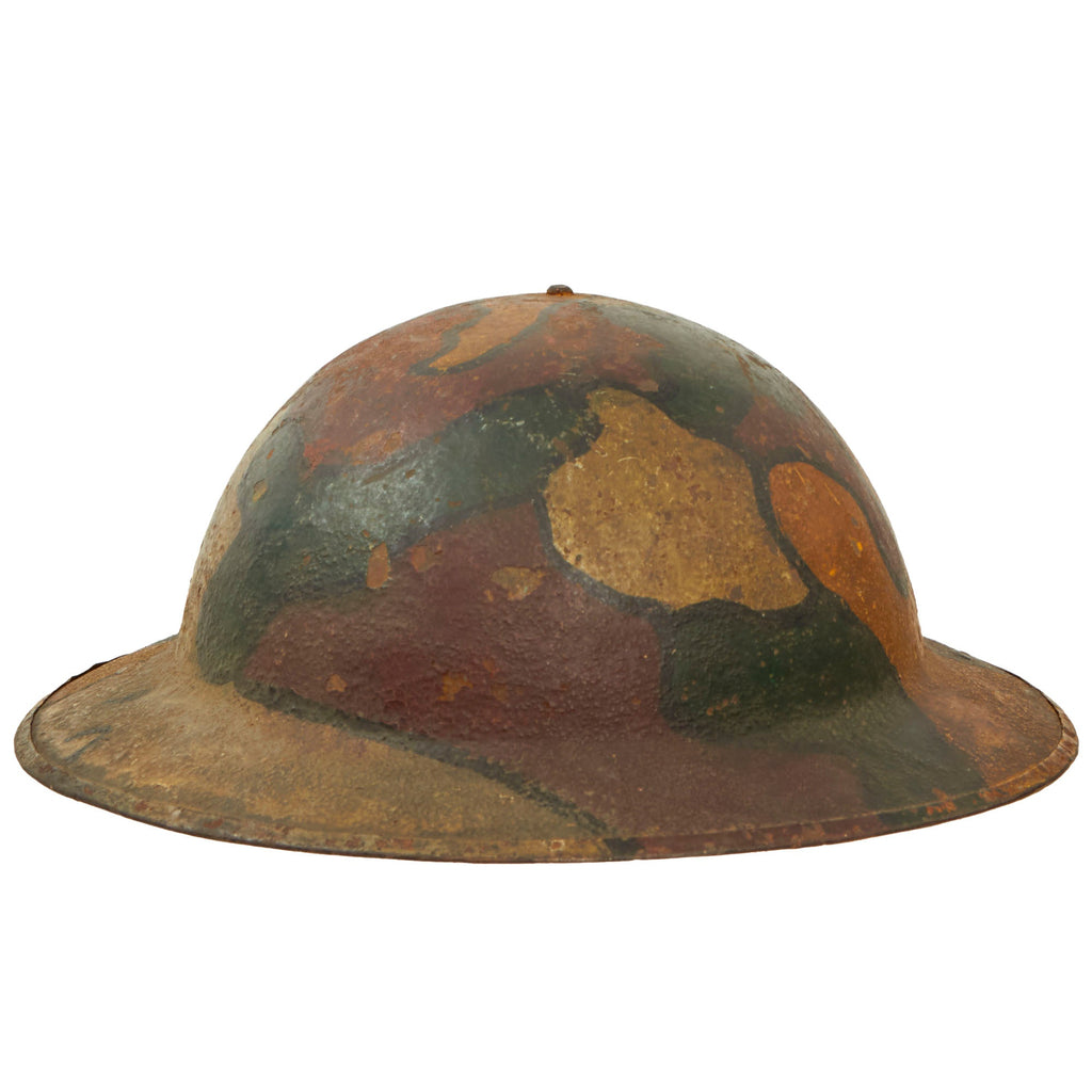 Original U.S. WWI Panel Camouflage Painted British-Made Mk 1 Doughboy Helmet with Liner & Partial Chinstrap Original Items