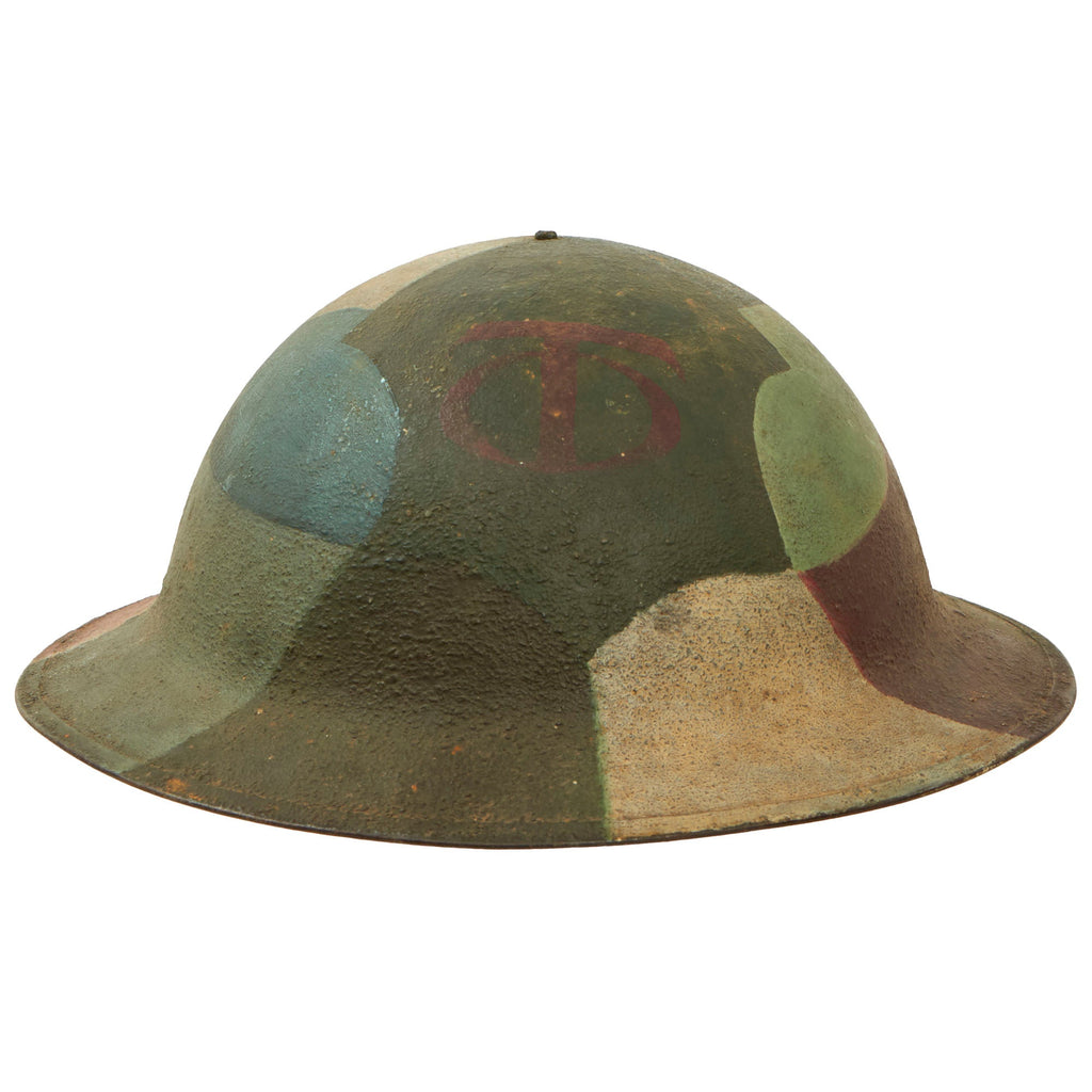 Original U.S. WWI 90th Division Texas & Oklahoma Draftees M1917 Panel Camouflage Painted Doughboy Helmet Shell Original Items
