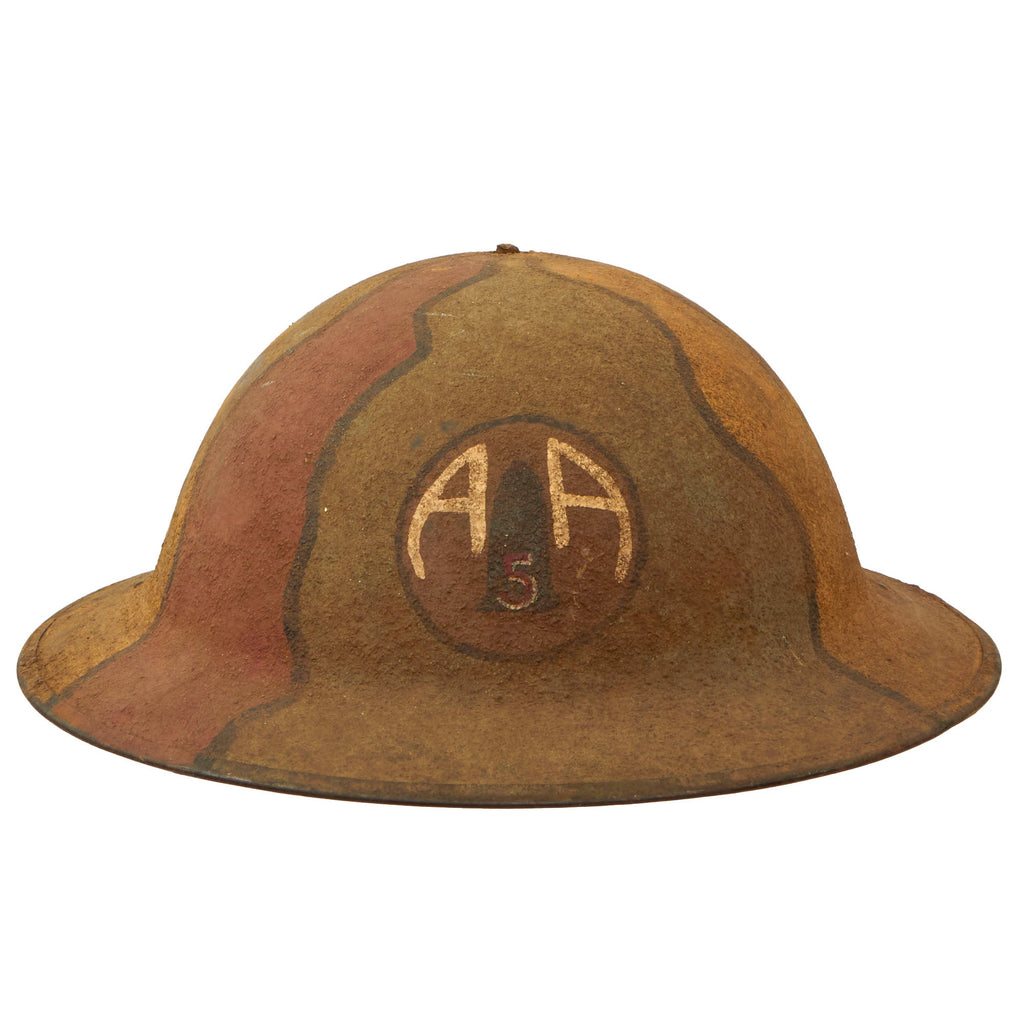 Original U.S. WWI M1917 Army 5th Anti-Aircraft Battalion Doughboy Helmet Shell with Camouflage Paint Original Items