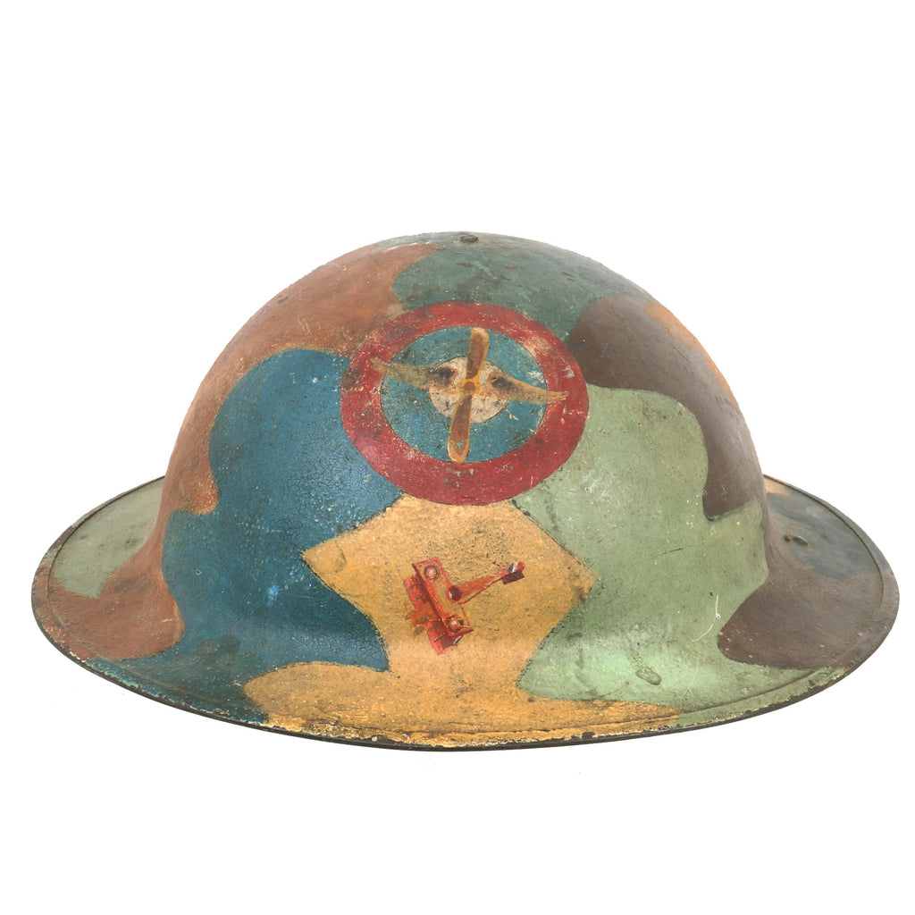 Original U.S. WWI M1917 Army Air Service Doughboy Helmet Shell with Panel Camouflage Paint & Painted Sopwith Camel Original Items