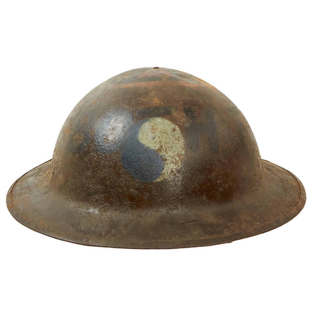 Original U.S. WWI Double Painted 7th & 29th Division British Made Mk. I Doughboy Helmet - 80th Field Artillery Regiment - Liner & Chinstrap Original Items