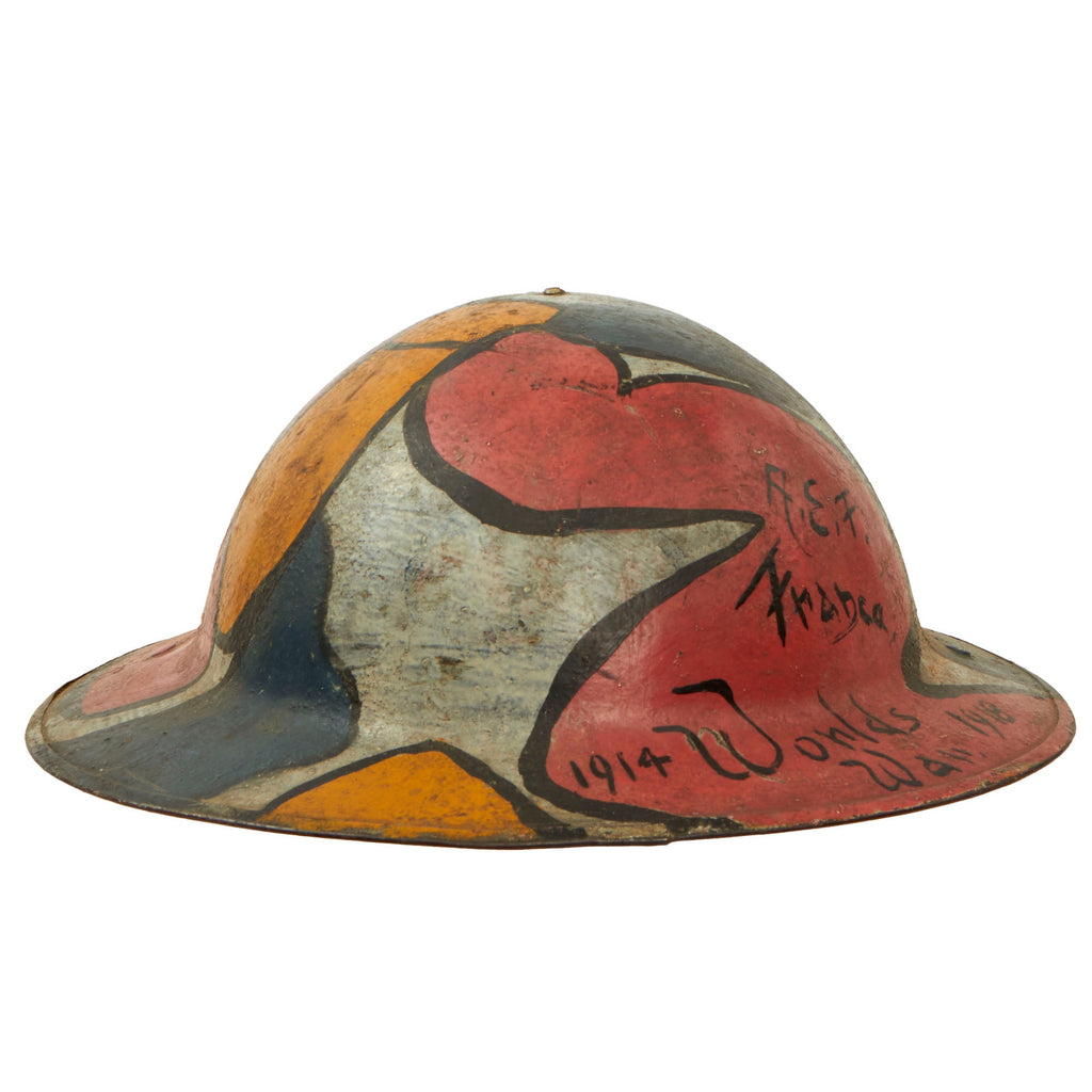 Original U.S. WWI Panel Camouflage Painted British-Made Mk 1 Doughboy Helmet Shell - A.E.F. France Original Items