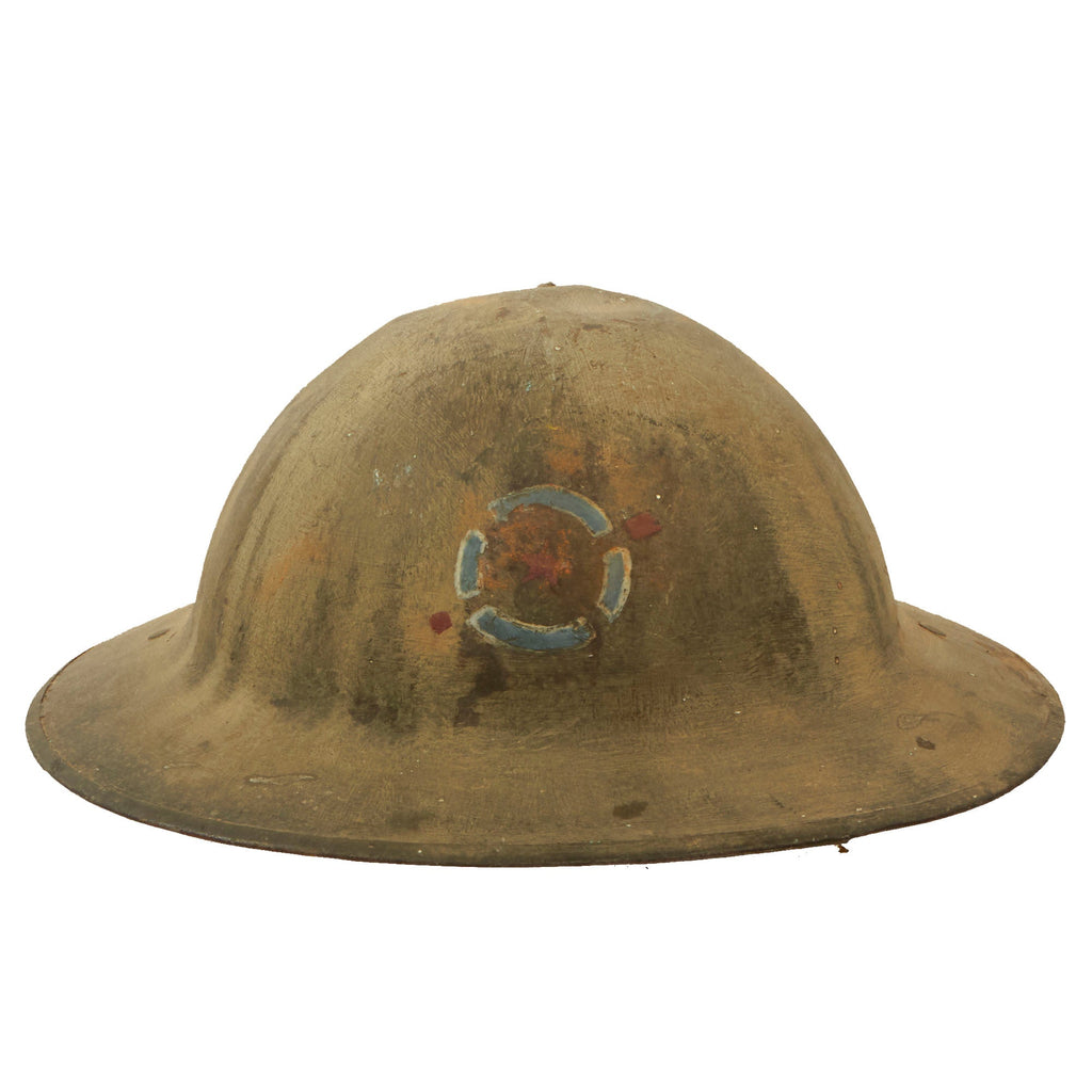 Original U.S. WWI Named 80th Division Field-Painted British-Made Mk. I Helmet with Liner & Chinstrap - 315th Machine Gun Battalion - Corporal George J. Voelker Original Items