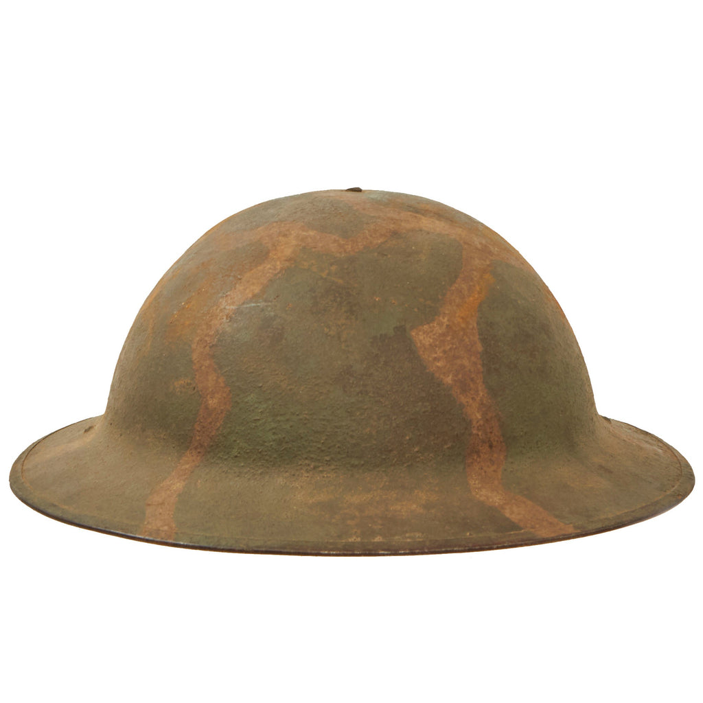 Original U.S. WWI M1917 Doughboy Helmet With Subdued Camouflage Pattern Paint - Full Liner & Partial Chinstrap Original Items