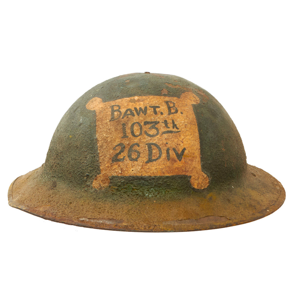 Original U.S. WWI 26th Division Painted M1917 Doughboy Helmet with Field Artillery Cannon & Boston Accent Writing Original Items