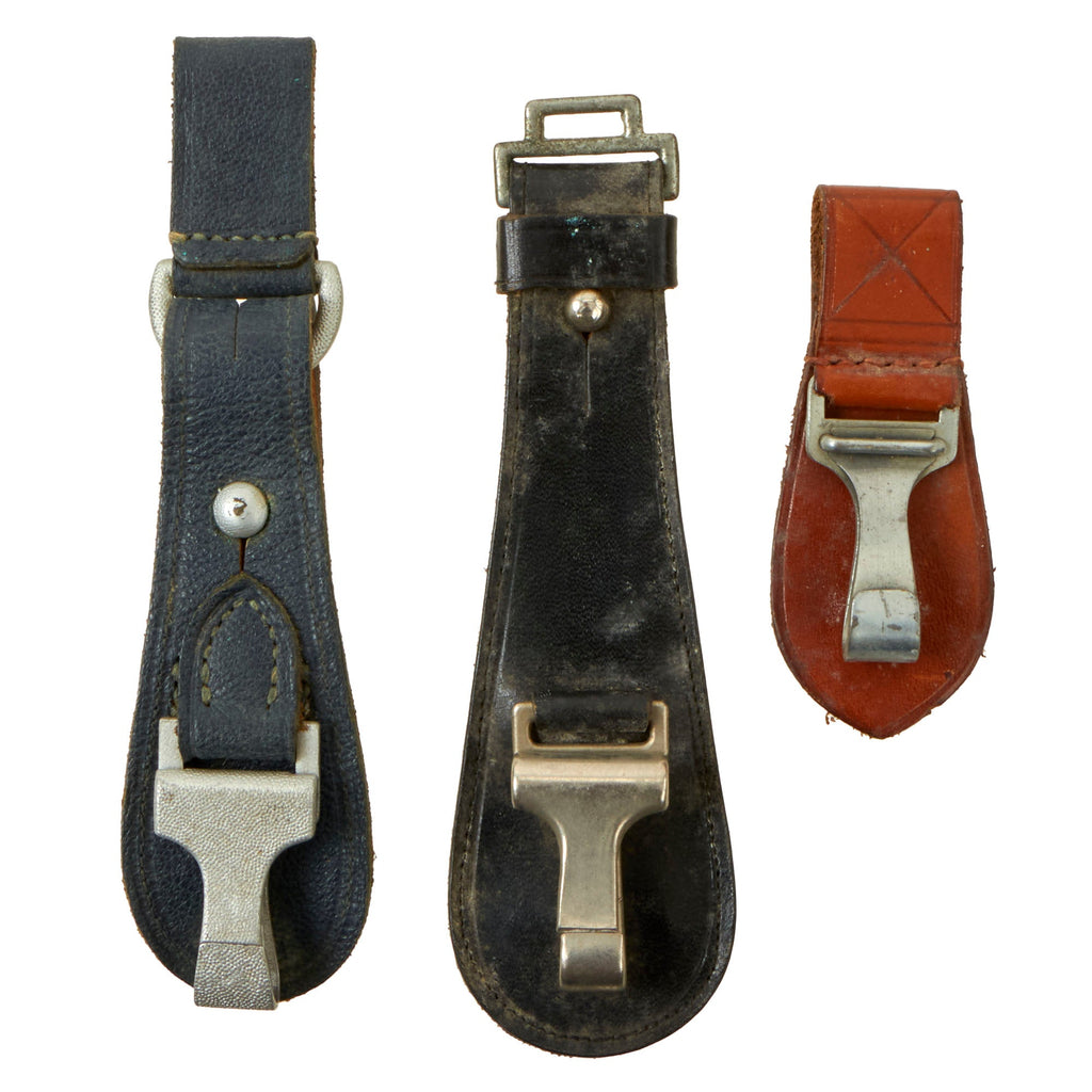 Original German WWII Set of Three Dagger or Sword Leather Hanger Clips with Metal Fittings Original Items