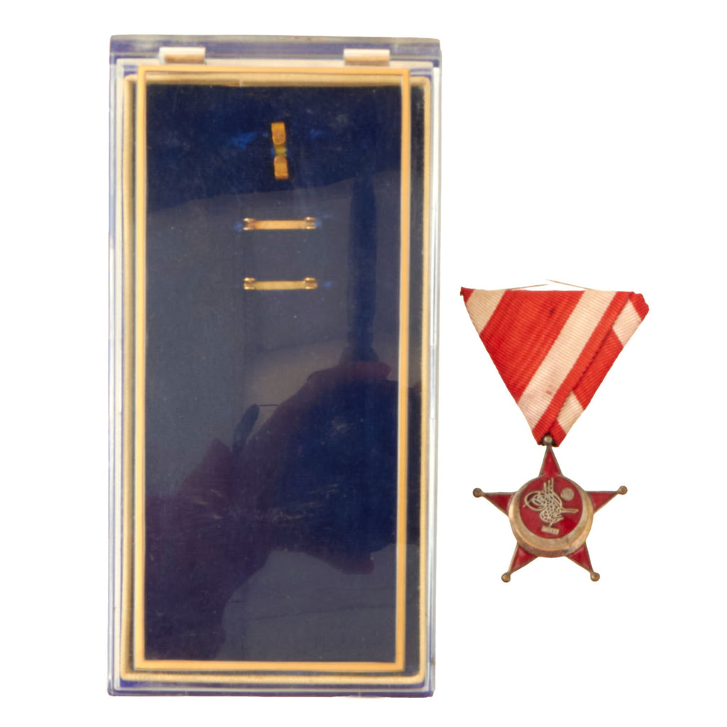 Original Turkish WWI Gallipoli Star Ottoman War Enamel Medal with Austrian Style Mount Ribbon Original Items