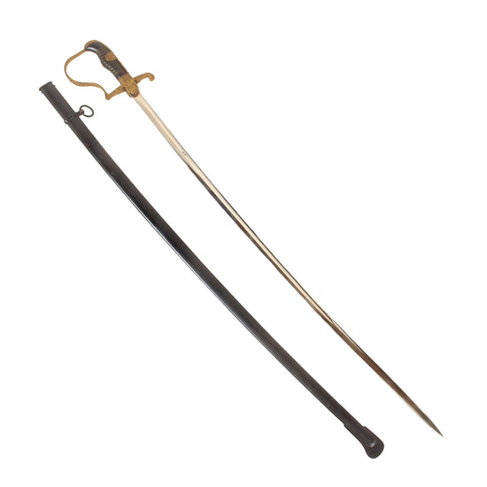 Original German WWII Army Heer Officer's Dove Head Sword with Nickel-Plated Blade and Steel Scabbard Original Items